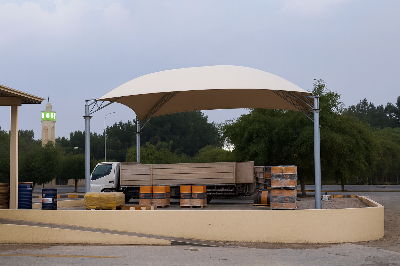 أنواع هياكل الشد الإنشائي - هياكل الشد القوسية (Barrel Vault Tensile Structures)